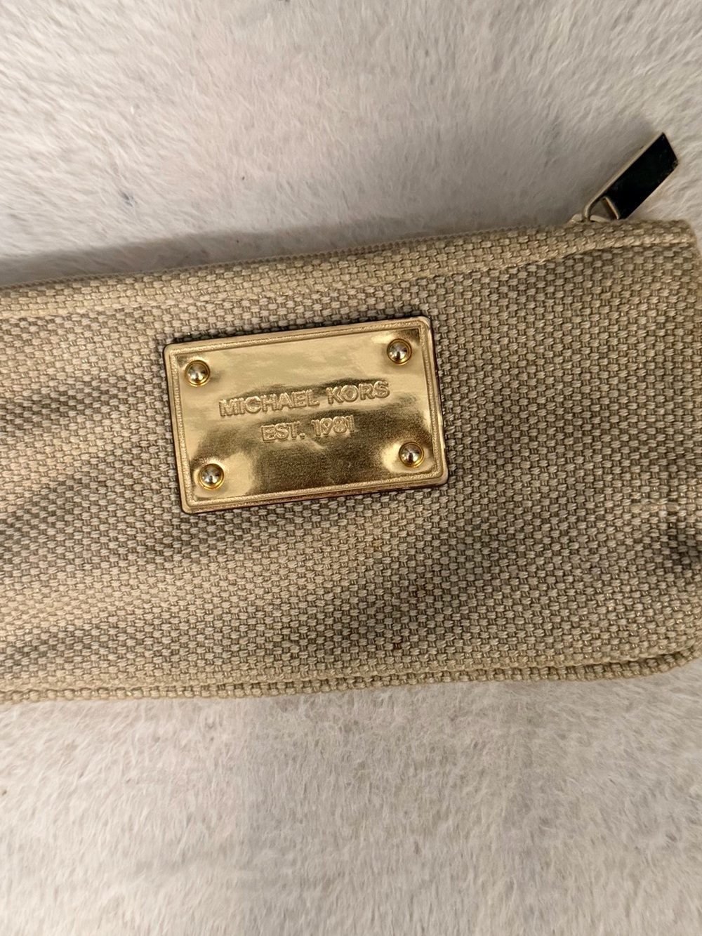 Michael Kors Neutral Beige Canvas makeup bag